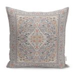 - K11469-Gorsel - Realhomes RealHomes Gri Zeminde Kilim Motifli Uşak Desenli Dijital Baskılı Yastık Kırlent Kılıfı Realhomes