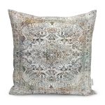 - K11471-Gorsel - Realhomes RealHomes Beyaz Zeminde Antik Motifli Göbekli Halı Desenli Dijital Baskılı Yastık Kırlent Kılıfı Realhomes