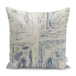 RealHomes Mavi - Bej Zeminde Dokuma Halı Motifli Eskitme Desenli Dijital Baskılı Yastık Kırlent Kılıfı Realhomes