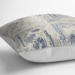 RealHomes Mavi - Bej Zeminde Dokuma Halı Motifli Eskitme Desenli Dijital Baskılı Yastık Kırlent Kılıfı Realhomes