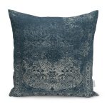 - K11474-Gorsel - Realhomes  RealHomes Lacivert Zeminde Antik Motifli Dokuma Desenli Dijital Baskılı Yastık Kırlent Kılıfı Realhomes