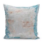 - K11480-Gorsel - Realhomes RealHomes Gri - Mavi Zeminde Eskitme Motifli Yöresel Desenli Dijital Baskılı Yastık Kırlent Kılıfı Realhomes