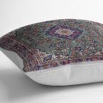 - K11491-Gorsel-3 - Realhomes RealHomes Yeşil Zeminde Göbekli Halı Motifli Pers Desenli Dijital Baskılı Yastık Kırlent Kılıfı Realhomes