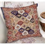 RealHomes Lacivert- Krem Zeminde Yöresel Motifli Etnik Desenli Dijital Baskılı Yastık Kırlent Kılıfı Realhomes