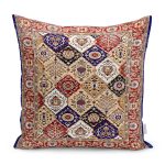 RealHomes Lacivert- Krem Zeminde Yöresel Motifli Etnik Desenli Dijital Baskılı Yastık Kırlent Kılıfı Realhomes