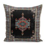 - K11496-Gorsel - Realhomes RealHomes Siyah Zeminde Kilim Motifli Geleneksel Desenli Dijital Baskılı Yastık Kırlent Kılıfı Realhomes
