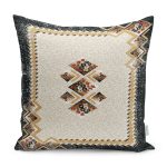 - K11500-Gorsel - Realhomes RealHomes Krem - Siyah Zeminde Geleneksel Motifli Dokuma Desenli Dijital Baskılı Yastık Kırlent Kılıfı Realhomes