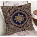 - K11503-Gorsel-1 - Realhomes  RealHomes Lacivert Zeminde Osmanlı Motifli Kilim Desenli Dijital Baskılı Yastık Kırlent Kılıfı Realhomes