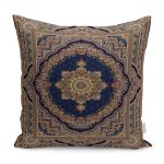 - K11503-Gorsel - Realhomes  RealHomes Lacivert Zeminde Osmanlı Motifli Kilim Desenli Dijital Baskılı Yastık Kırlent Kılıfı Realhomes