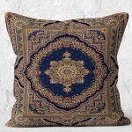 - K11503-Gorsel-2 - Realhomes  RealHomes Lacivert Zeminde Osmanlı Motifli Kilim Desenli Dijital Baskılı Yastık Kırlent Kılıfı Realhomes