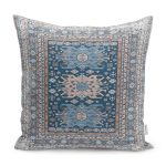 - K11512-Gorsel - Realhomes RealHomes Mavi Zeminde Kilim Motifli Hereke Desenli Dijital Baskılı Yastık Kırlent Kılıfı Realhomes