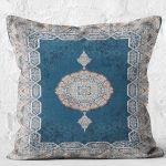 - K11515-Gorsel-2 - Realhomes  RealHomes Mavi Zeminde Kilim Motifli Otantik Desenli Dijital Baskılı Yastık Kırlent Kılıfı Realhomes