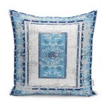- K11526-Gorsel - Realhomes RealHomes Mavi Zeminde Eskitme Motifli Kilim Desenli Dijital Baskılı Yastık Kırlent Kılıfı Realhomes