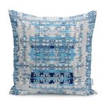 RealHomes Mavi Zeminde Retro Motifli Etnik Desenli Dijital Baskılı Yastık Kırlent Kılıfı Realhomes