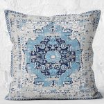 - K11528-Gorsel-2 - Realhomes RealHomes Mavi Zeminde Vintage Motifli Yöresel Desenli Dijital Baskılı Yastık Kırlent Kılıfı Realhomes