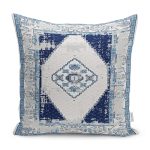 - K11529-Gorsel - Realhomes RealHomes Lacivert Zeminde Eskitme Motifli Retro Desenli Dijital Baskılı Yastık Kırlent Kılıfı Realhomes