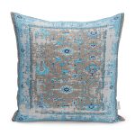 - K11533-Gorsel - Realhomes RealHomes Gri - Mavi Zeminde Geleneksel Motifli Dokuma Desenli Dijital Baskılı Yastık Kırlent Kılıfı Realhomes