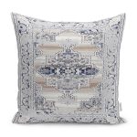 - K11534-Gorsel - Realhomes RealHomes Gri Zeminde Retro Motifli Dokuma Halı Desenli Dijital Baskılı Yastık Kırlent Kılıfı Realhomes