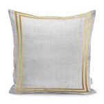 - K11545-Gorsel - Realhomes RealHomes Gold - Gri Zeminde Çerçeveli Motifli Eskitme Desenli Dijital Baskılı Yastık Kırlent Kılıfı Realhomes