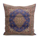 - K11551-Gorsel - Realhomes  RealHomes Lacivert Zeminde Uşak Motifli Yöresel Desenli Dijital Baskılı Yastık Kırlent Kılıfı Realhomes