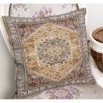 RealHomes Geleneksel Göbekli Halı Motifli Etnik Desenli Dijital Baskılı Yastık Kırlent Kılıfı Realhomes