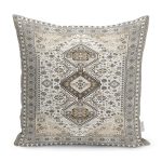 - K11556-Gorsel - Realhomes RealHomes Bej Zeminde Hereke Motifli Kilim Desenli Dijital Baskılı Yastık Kırlent Kılıfı Realhomes