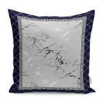 RealHomes Siyah - Gri Zeminde Çerçeveli Motifli Mermer Desenli Dijital Baskılı Yastık Kırlent Kılıfı Realhomes