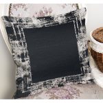 RealHomes Füme - Beyaz Zeminde Çerçeveli Motifli Dokuma Halı Desenli Dijital Baskılı Yastık Kırlent Kılıfı Realhomes