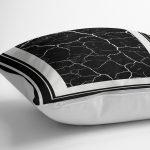 - K11564-Gorsel-3 - Realhomes  RealHomes Siyah - Beyaz Zeminde Çerçeveli Motifli Mermer Desenli Dijital Baskılı Yastık Kırlent Kılıfı Realhomes