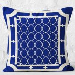 RealHomes Lacivert Zeminde Çerçeveli Motifli Geomertrik Desenli Dijital Baskılı Yastık Kırlent Kılıfı Realhomes