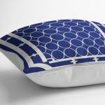 RealHomes Lacivert Zeminde Çerçeveli Motifli Geomertrik Desenli Dijital Baskılı Yastık Kırlent Kılıfı Realhomes