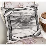 - K11566-Gorsel-1 - Realhomes RealHomes Siyah - Füme Zeminde Dokuma Halı Motifli Mermer Desenli Dijital Baskılı Yastık Kırlent Kılıfı Realhomes