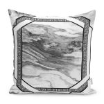 - K11566-Gorsel - Realhomes RealHomes Siyah - Füme Zeminde Dokuma Halı Motifli Mermer Desenli Dijital Baskılı Yastık Kırlent Kılıfı Realhomes