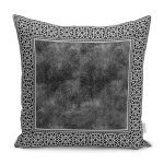 RealHomes Siyah - Beyaz Zeminde Çerçeveli Motifli Eskitme Desenli Dijital Baskılı Yastık Kırlent Kılıfı Realhomes