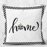 RealHomes Siyah Beyaz Zeminde Çerçeveli Motifli Home Yazılı Dijital Baskılı Yastık Kırlent Kılıfı Realhomes
