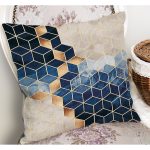- K11579-Gorsel-1 - Realhomes RealHomes Lacivert - Gold Zeminde Mozaik Motifli Mermer Desenli Dijital Baskılı Yastık Kırlent Kılıfı Realhomes