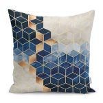 - K11579-Gorsel - Realhomes RealHomes Lacivert - Gold Zeminde Mozaik Motifli Mermer Desenli Dijital Baskılı Yastık Kırlent Kılıfı Realhomes