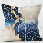 - K11579-Gorsel-2 - Realhomes RealHomes Lacivert - Gold Zeminde Mozaik Motifli Mermer Desenli Dijital Baskılı Yastık Kırlent Kılıfı Realhomes