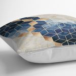 - K11579-Gorsel-3 - Realhomes RealHomes Lacivert - Gold Zeminde Mozaik Motifli Mermer Desenli Dijital Baskılı Yastık Kırlent Kılıfı Realhomes