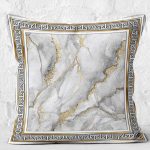 - K11585-Gorsel-2 - Realhomes RealHomes Gri - Gold Zeminde Çerçeveli Motifli Mermer Desenli Dijital Baskılı Yastık Kırlent Kılıfı Realhomes