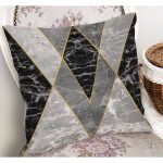 - K11586-Gorsel-1 - Realhomes  RealHomes Gri - Siyah Zeminde Mermer Motifli Geometrik Desenli Dijital Baskılı Yastık Kırlent Kılıfı Realhomes