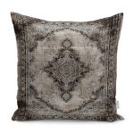 - K11593-Gorsel - Realhomes RealHomes Siyah - Kahve Zeminde Kilim Motifli Uşak Desenli Dijital Baskılı Yastık Kırlent Kılıfı Realhomes