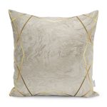 - K11596-Gorsel - Realhomes RealHomes Krem - Gold Zeminde Çerçeveli Motifli Mermer Desenli Dijital Baskılı Yastık Kırlent Kılıfı Realhomes