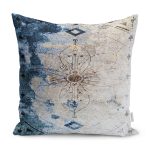 - K11600-Gorsel - Realhomes RealHomes Mavi - Krem Zeminde Dokuma Halı Motifli Çiçek Desenli Dijital Baskılı Yastık Kırlent Kılıfı Realhomes