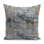 - K11601-Gorsel - Realhomes RealHomes Gri Zeminde Eskitme Motifli Kanvas Desenli Dijital Baskılı Yastık Kırlent Kılıfı Realhomes