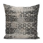 - K11604-Gorsel - Realhomes RealHomes Siyah - Gri Zeminde Eskitme Motifli Antik Desenli Dijital Baskılı Yastık Kırlent Kılıfı Realhomes