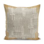 RealHomes Krem - Gold Zeminde Çerçeveli Motifli Kilim Desenli Dijital Baskılı Yastık Kırlent Kılıfı Realhomes