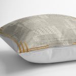 RealHomes Krem - Gold Zeminde Çerçeveli Motifli Kilim Desenli Dijital Baskılı Yastık Kırlent Kılıfı Realhomes