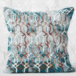 - K11615-Gorsel-2 - Realhomes RealHomes Mavi - Kırmızı Zeminde Kanvas Motifli Geometrik Desenli Dijital Baskılı Yastık Kırlent Kılıfı Realhomes
