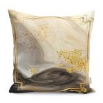 - K11619-Gorsel - Realhomes RealHomes Gold Zeminde Çerçeveli Motifli Mermer Desenli Dijital Baskılı Yastık Kırlent Kılıfı Realhomes